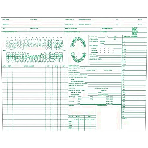 Doctor Stuff - Dentist Office Forms, Dental Patient Chart Form, Item DF9420, 8-1/2