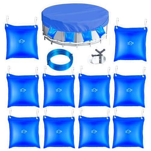 Uyeesi 10PCS Upgrade Pool Cover Weight Bags with Hooks, 12×12 Inch Thick PVC Swimming Pool Cover Hanging Water Bag Heavy Duty Pool Cover Wall Bags Above Ground Pool Closing Kit for Winter Pool Cover