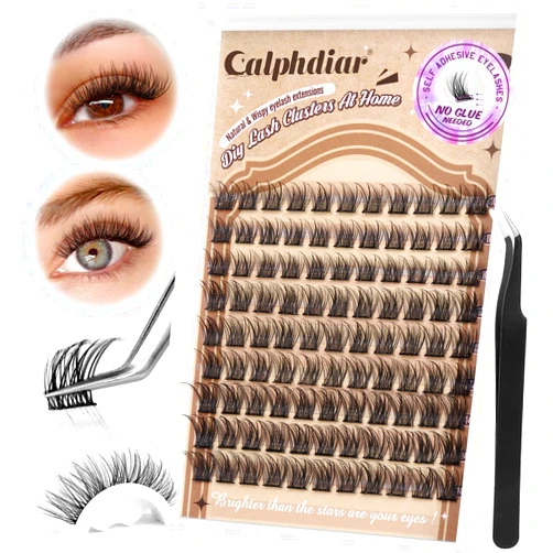 Calphdiar Self Adhesive Eyelashes Reusable Self Adhesive Lash Clusters Kit Natural Self Adhesive Lashes No Glue Eyelash Clusters C Curl Press on Lash Clusters 10-14MM DIY Cluster Eyelash Extensions