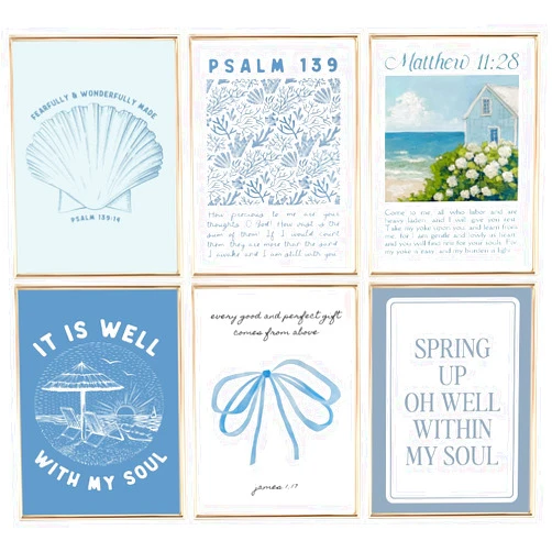MIZILI Coastal Christian Bible Canvas Wall Art Bible Verses Paintings Pictures Wall Decor Preppy Religion Aesthetics Poster Printing Artwork For Living Room Bedroom Home Decoration
