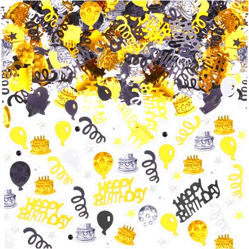 WILLBOND 4000 Pieces Black Gold Silver Birthday Confetti Party Decoration Happy Birthday Cake Balloon Metallic Foil Table Confetti Scatter Party Decorations for Birthday Wedding Anniversary Baby Shower Party S