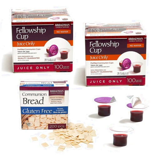 Broadman Church Supplies Pre-filled Communion Fellowship Cup, Juice Only, 200 Count and Gluten Free Bread, 200 Count Value Bundle