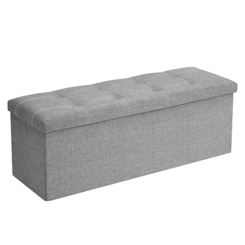 SONGMICS Ottoman Storage Bench, 35 Gal. Folding Chest with Breathable Linen-Look Fabric, Holds 660 lb, for Entryway, Living Room, Bedroom, Light Gray ULSF077G05