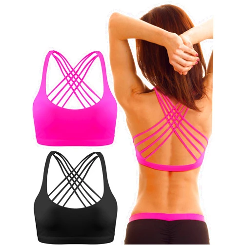 Patelai 2 Pack Padded Sports Bra for Women, Workout Strappy Tank Top Sexy Cross Back Racerback Seamless Comfortable Yoga Bra