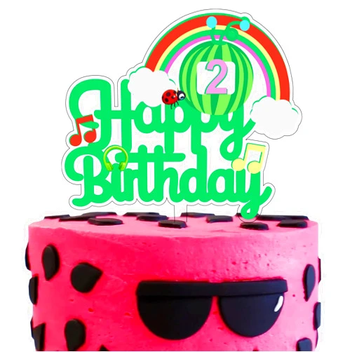 Ximoogoooz Watermelon 2nd Birthday Cake Topper Kid's Second Birthday Cake Topper Two Years Old Party Decorations Baby Melon Cake Topper for Boy's Girl's 2nd Birthday