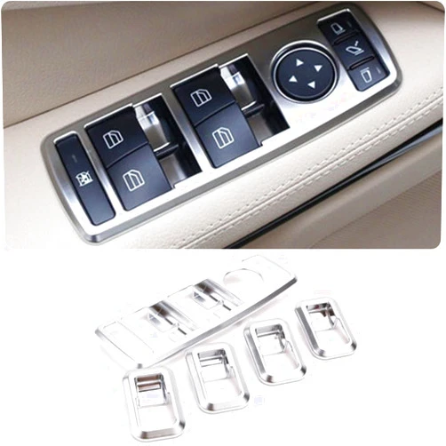 FZXZX Car Door Window Control Switch Button Frame Trim Covers Compatible with Mercedes Benz CLA CLS GLA GLE GLK GLS ML GL A B C E Class W204 X204 - Silver (5pcs)