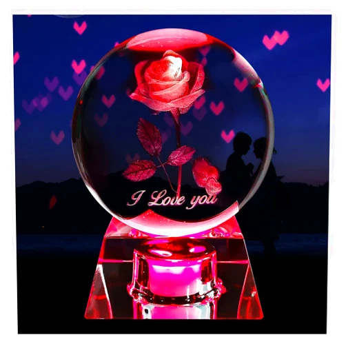 OEGINFIT 3D Rose Flower Crystal Ball with LED Colorful Night Light Base, Crystal Ball Gifts for Girlfriend Wife Mom Woman on Birthday Valentines Thanksgiving Christmas