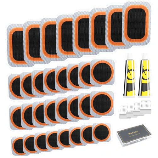 Dexnoca Bike Tire Repair Kit - Bycicle Inner Tube Puncture Patch Kits with 32PCS Vulcanizing Patches,Metal Rasp, for Motorcycle BMX Cycling MTB Road Mountain Bicycle Z7