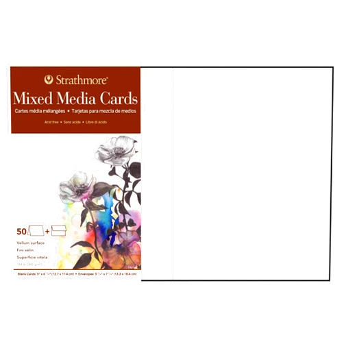 Strathmore Mixed Media Cards, 5x6.875 inches, 50 Pack, Envelopes Included - Custom Greeting Cards for Weddings, Events, Birthdays