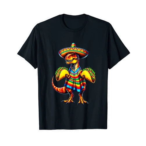 Cinco de Mayo Fro T-rex Dinosaur T-rex Dinosaur Taco Lover Cinco de Mayo Sombrero Poncho T-Shirt