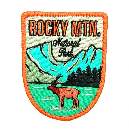 Hike and Draw Rocky Mountain National Park Iron-on Embroidery Patch Pink light green 3.5inchH x 2.84inchW