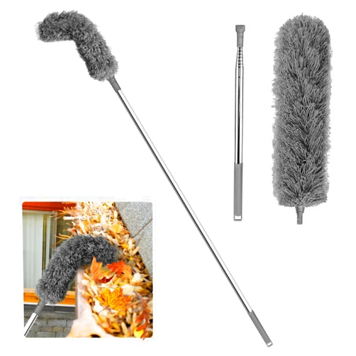 SCHAI Gutter Cleaning Brush Roofing Tool with Telescopic Extendable Telescopic Pole 8.2ft Guard Cleaner Tool Easy Remove Leaves and Debris from The Groun - Gray