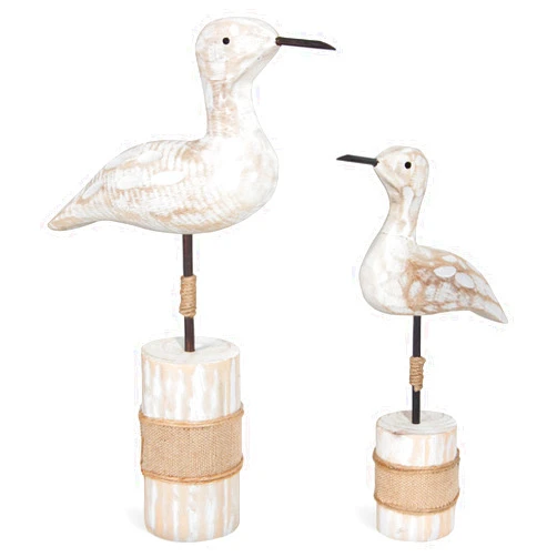 EVINIS Wooden Sea Birds Statues Coastal Decor, White Seagull Statues for Nautical Coastal Beach Ocean Home Decoration (2Packs)