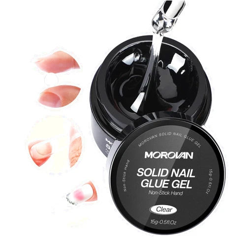 Morovan Solid Gel Nail Glue: 15g Solid Nail Glue Gel for Press ons Clear Gel Strong U V Nail Glue for Acrylic Nails Tip Nail Extension Gel Nail Charm Glue - Need U V Light Cured