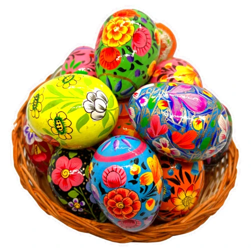 Rumikrafts Hand Painted Wooden Floral Spring Easter Eggs, Set of 6, 3 inches