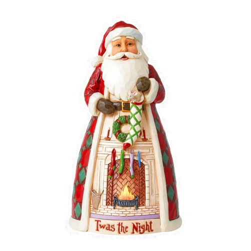 Enesco Jim Shore Heartwood Creek TWAS The Night Before Christmas Santa with Stocking and Fireplace Scene Figurine, 9.5 Inch, Multicolor