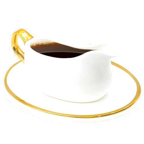 Nexboraque 14 oz Gravy Boat with Tray, Ceramic Sauce Boat with Gold Trim Ergonomic Handle and Dripless Lip Spout for Salad Dressings, Creamer, Broth, Black Pepper, White