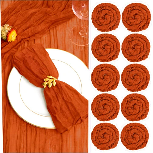 Fani 60 Pack Gauze Cheesecloth Napkins 20 x 20 Inch Wrinkled Dinner Napkins Soft Cotton Cloth Napkins Rustic Decorative Table Napkins for Weddings Party Dinner Table Everyday Use (Terracotta)