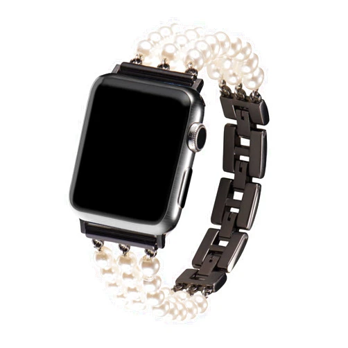 Glourith Pearl Beaded Bracelet Band Compatible with Apple Watch Women Girls 38/40/41mm, Dressy Handpicked Jewelry Fancy Metal Chains Link Strap for Iwatch SE Series 8/7/6/5/4/3/2/1 Gift 42/44/45mm