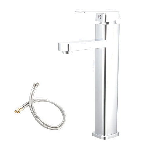 LEADAHEAD Bathroom Bowl Basin Mixer Tap One Hole Countertop Washbasin Mixer Tap Tall Vessel Sink Tap Single Lever Bathroom Sink Faucet with 24Inch Water Supply Line, Chrome