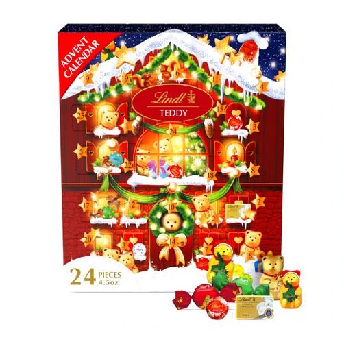 Lindt Holiday Teddy Bear Chocolate Candy Advent Calendar, 4.5 oz.