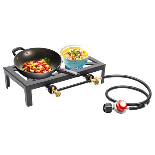 Gagalayong Double Burner Stove, Heavy Duty Iron Double-Burner Outdoor Dual Portable Propane Cooktop Adjustable Firepower Cooking Equipment for Camping Cookout (Type2)