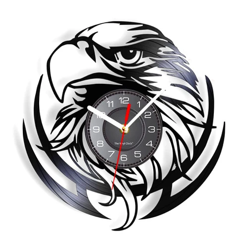 Timethink 12 Inch American Bald Eagle Wall Clock, Silent Non Ticking Battery Operated Vintage Decorative Wildlife Patriotic Wall Art Analog Black Vinyl Record Wall Clock for Living Room Bedroom Decor