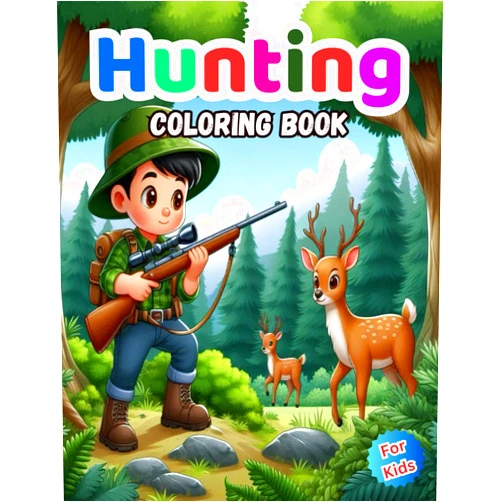 Nadda Ouker Hunting Coloring Book For Kids: Fun and Cute Colouring Pages for Girls & Boys Ages 4-12, With Bear, Hunter Tools, Weapons, Rabbit and Many More