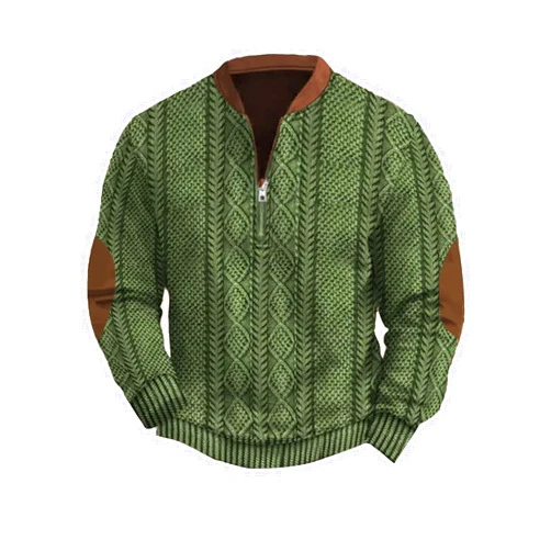 Generic Half Zip Pullover Vintage Long Sleeve Sweatshirt Elbow Patch Sweatshirt Fashion Hoodless Western Top
