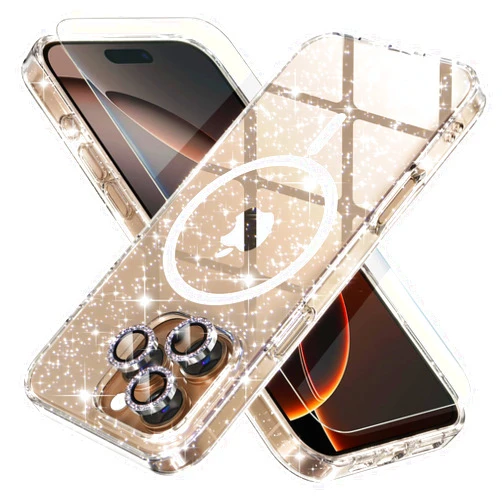 Choiche for iPhone 16 Pro Case Magnetic, Women Clear Glitter Bling Sparkly Case, [3xDiamond Camera Lens Protectors] [2xTempered Glass Screen Protectors] [Compatible MagSafe] 6.3