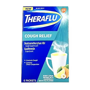 Theraflu Cough Relief, Honey Lemon, Infused Powder Packets, 6 Ct