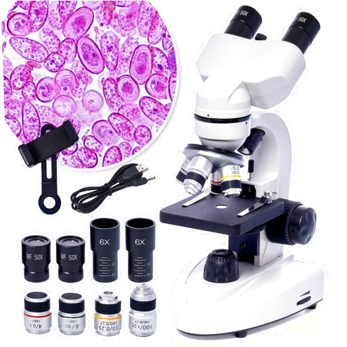 SELFIE CAT Binocular Compound Microscope, 200X-5000X Magnification, Microscope LED Binoculars Composite, Professional Composite Microscope with Wide Field, Microscope Eyepieces