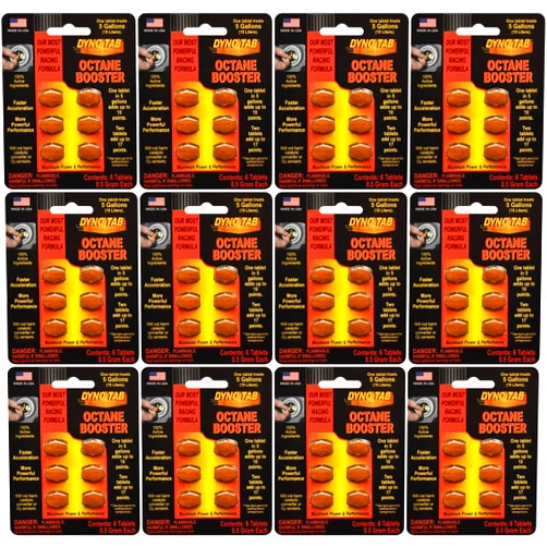 Dyno-tab Octane Booster 6-Tab Card, 12-Pack, Each Pack Adds Up to 17 Points, Lab Tested, Fast-Dissolving, 100% Active Ingredients - NO Solvents, Treats 16 gal/60 Liters, 45456-12pk