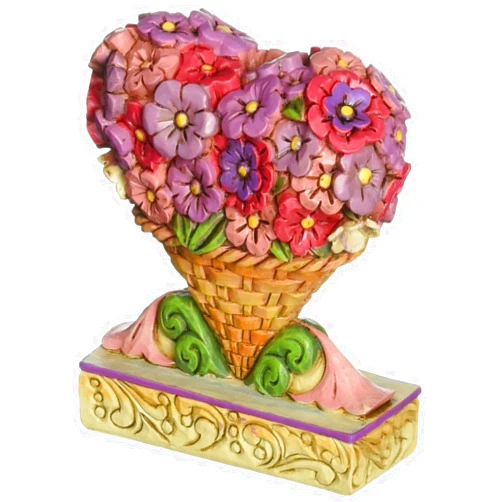 Enesco Jim Shore Heartwood Creek Mini Flower Heart Bouquet Stone Resin Figurine, 3”