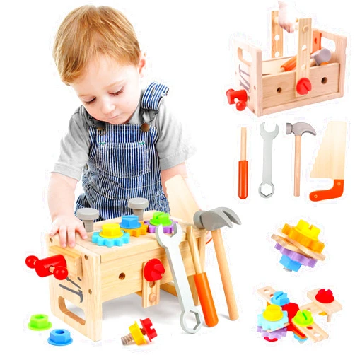 Wdmiya Wooden Toddler Tool Set, Toy Tools for Toddlers 2 3 4 Year Old and Montessori Educational STEM Toys, 29 Pcs Pretend Construction Toys Birthday Gifts for Boys & Girls.
