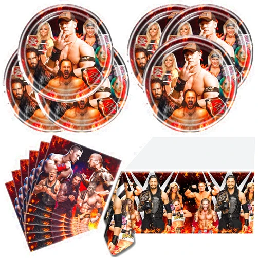 QWLEYCHN Wrestling Party Tableware, 20 Plate 20 Napkins And Tablecovers 70 * 42inch,Wrestling Birthday Party Decorate Supplies