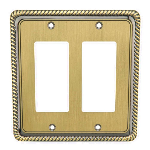 Henne Bery Rope Edge Decorative Wall Plate Switch Plate Outlet Cover (Double Decorator, Antique Brass)