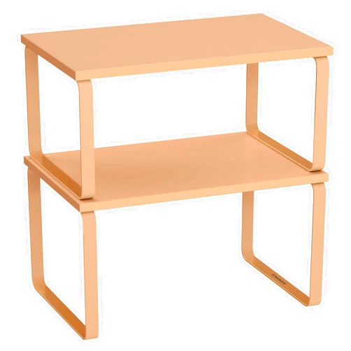 SONGMICS Cabinet Organizer Shelf, Set of 2 Kitchen Counter Shelves, Kitchen Storage, Spice Rack, Stackable, Expandable, Metal and Engineered Wood, Apricot Orange UKCS002Y01
