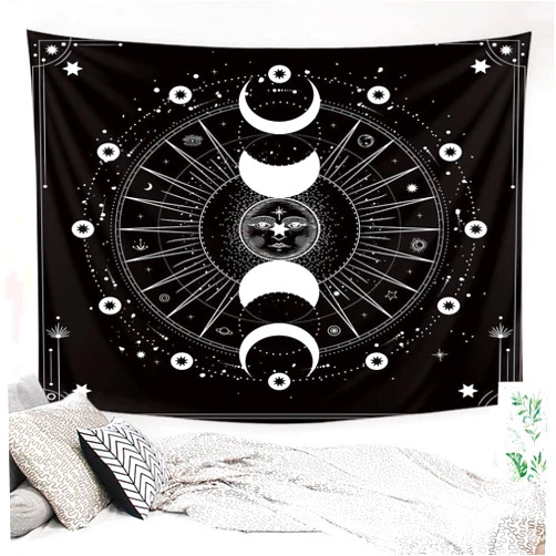 Grovege Tapestry Wall Hanging Tapestries Sun Moon Stars and Space Psychedelic Black and White Wall Tapestry for Bedroom Home Wall Décor