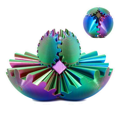 VRFASHION Gear Ball, 3D Printed Gear Ball Spin Ball Fidget Toy, Stress Ball, Gear Sphere Desk Toy for Sensory Needs and Autism, Anxiety Relief 3D Printed Toys (Dazzle 3 Color)