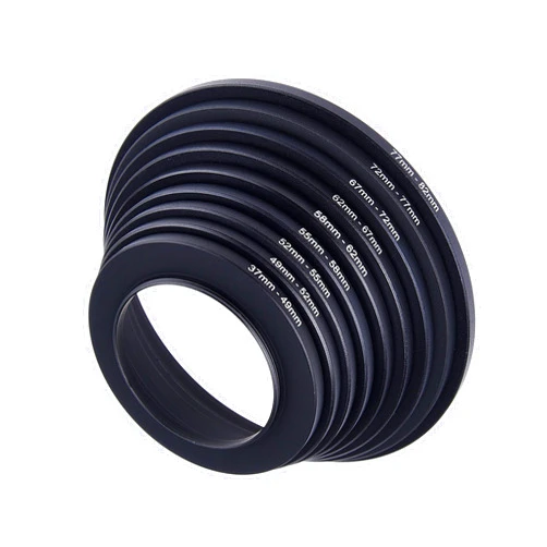 CamKix Step Up Lens Filter Adapter Rings - Set of 9 - Allows You to Fit Larger Size Lens Filters on a Lens with a Smaller Diameter - Sizes: 37-49, 49-52, 52-55, 55-58, 58-62, 62-67, 67-72, 72-77, 77-82 mm