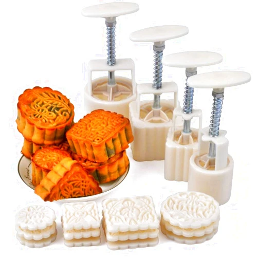 VOVOV Mid-Autumn Festival Hand-Pressure Moon Cake Mould With 12 Pcs Mode Pattern For 4 Sets