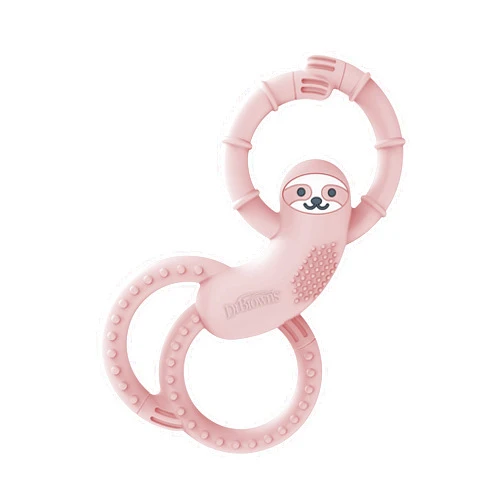 Dr. Brown's Flexees Pink Sloth, Soft 100% Silicone Baby Teether, BPA Free, 3m+