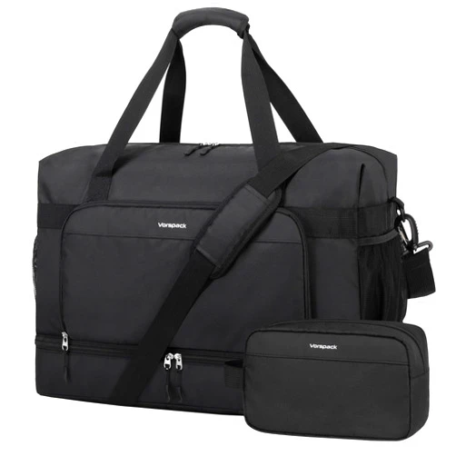 Vorspack Duffle Bag for Travel - 50L Travel Duffel Bags with Toiletry Bag Large Gym Bags for Men Sports Overnight Weekender Bag with Shoe Compartment - Black
