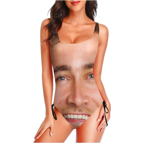 M YESCUSTOM Custom Bathing Suit with Face for Women Personalized One Piece American Flag Swimsuits Bathing Bikini Set