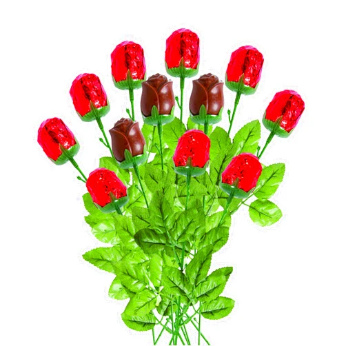 Fun Express 12 Pieces Milk Chocolate Roses Bouquet, 1 Dozen Red Foil Wrapped - 14 Inch Candy Flowers - Mother's Day, Valentine's Day