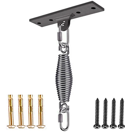 Dolibest Heavy Bag Hanger, Wall Ceiling Mount Hook for Punching Bags, Body Weight Strength Training Systems, Wood Beam Holder with Spring and 2 Carabiners, 4Wood Screws for Wooden Sets (Black)