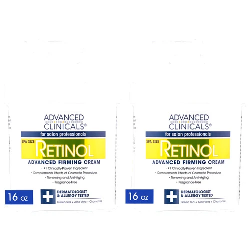 Advanced Clinicals Retinol Cream Face Moisturizer | Crepey Skin Care Treatment | Fragrance Free Body Lotion Targets Look Of Crepe Skin, Wrinkles, & Sagging Skin, 16 Oz (2-Pack)