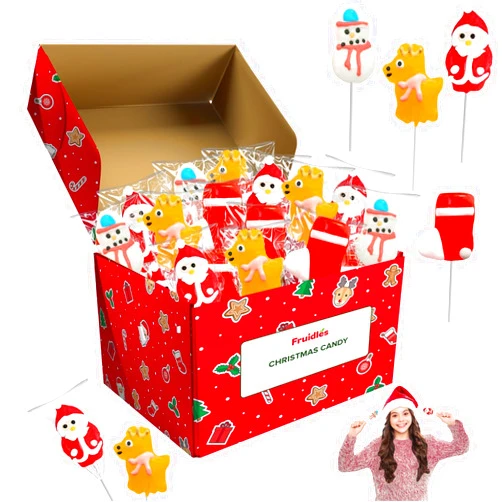 Fruidles Christmas Lollipop Santa, Reindeer, Snowman, Xmas Boots Assortment, Mixed Fruit Flavor, Individually Wrapped (96-Pack)