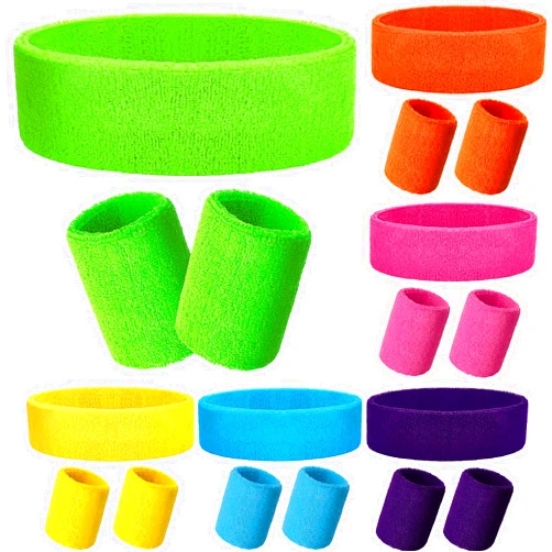 Skylety 18 Pieces Sweatband Set, Paris Sports Competitions Sweatband 12 Colorful Wristband Sweatband Elastic Athletic Sweatband and 6 Headband Sweat Wicking for Men Women Gym Running